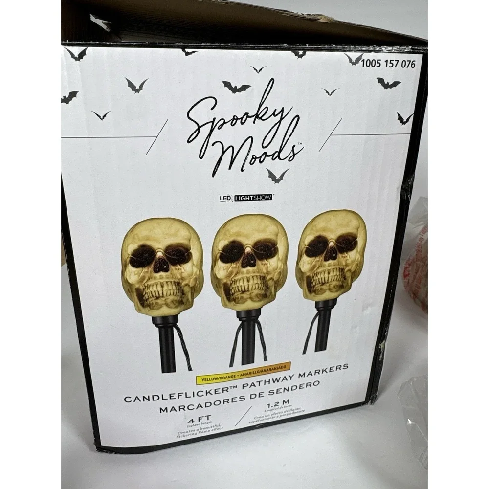 Gemmy Spooky Moods Skull LED CandleFlicker Pathway Markers Set of 3 Tested